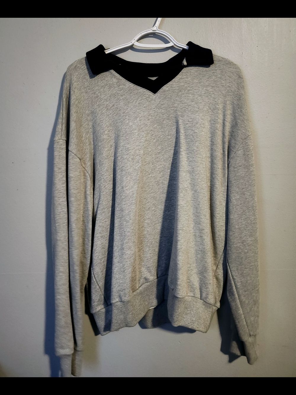 GAP Light Gray V-Neck Sweater with Black Collar